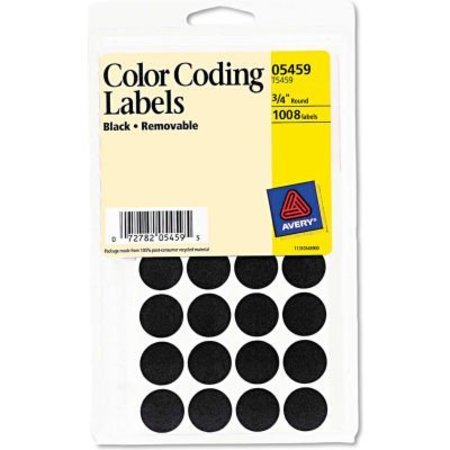 AVERY Avery¬Æ Removable Self-Adhesive Color-Coding Labels, 3/4" Dia, Black, 1008/Pack 5459